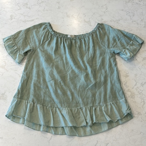 Terzo Millennio 100% Linen Made In Italy Sage Flutter Sleeve Hem Blouse Small - Picture 4 of 11